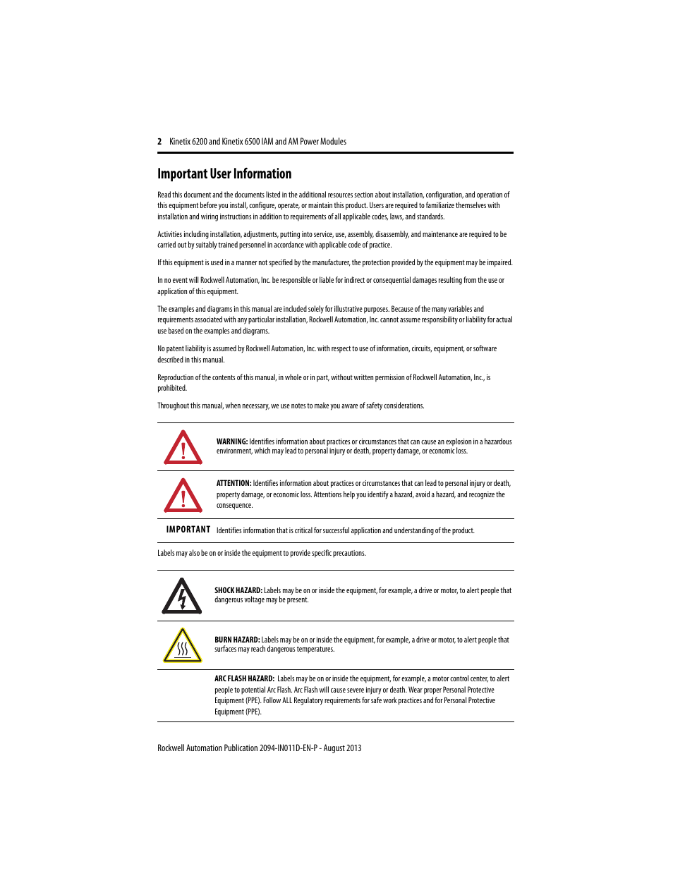 Important user information | Rockwell Automation 2094-BMxx-M Kinetix 6200 and Kinetix 6500 IAM and AM Power Modules Installation Instructions User Manual | Page 2 / 20