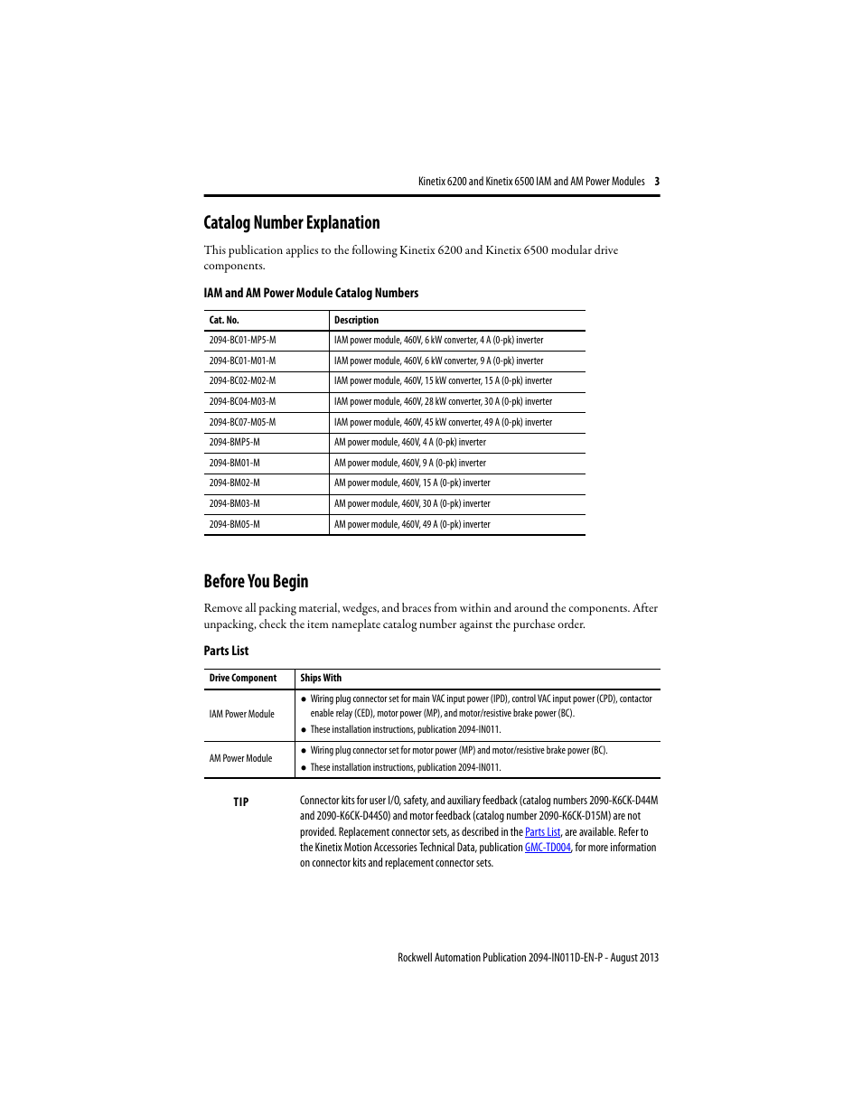 Catalog number explanation, Before you begin | Rockwell Automation 2094-BMxx-M Kinetix 6200 and Kinetix 6500 IAM and AM Power Modules Installation Instructions User Manual | Page 3 / 20