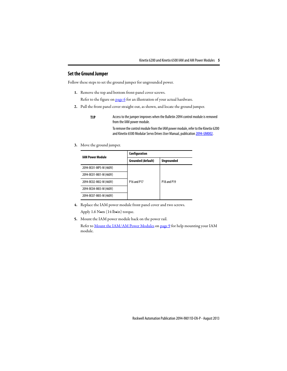 Set the ground jumper | Rockwell Automation 2094-BMxx-M Kinetix 6200 and Kinetix 6500 IAM and AM Power Modules Installation Instructions User Manual | Page 5 / 20