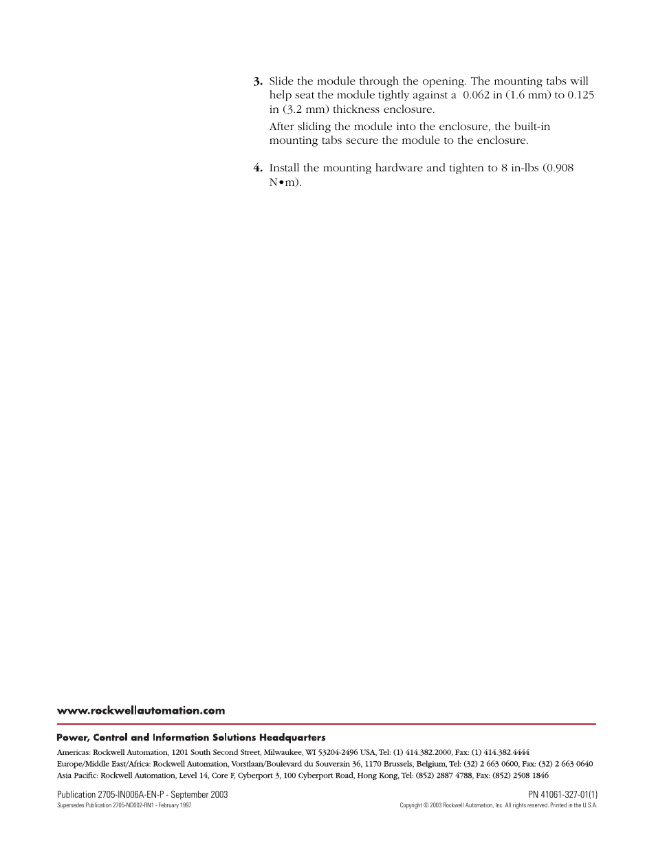 Rockwell Automation 2705 RediPANEL Mounting System User Manual | Page 2 / 2
