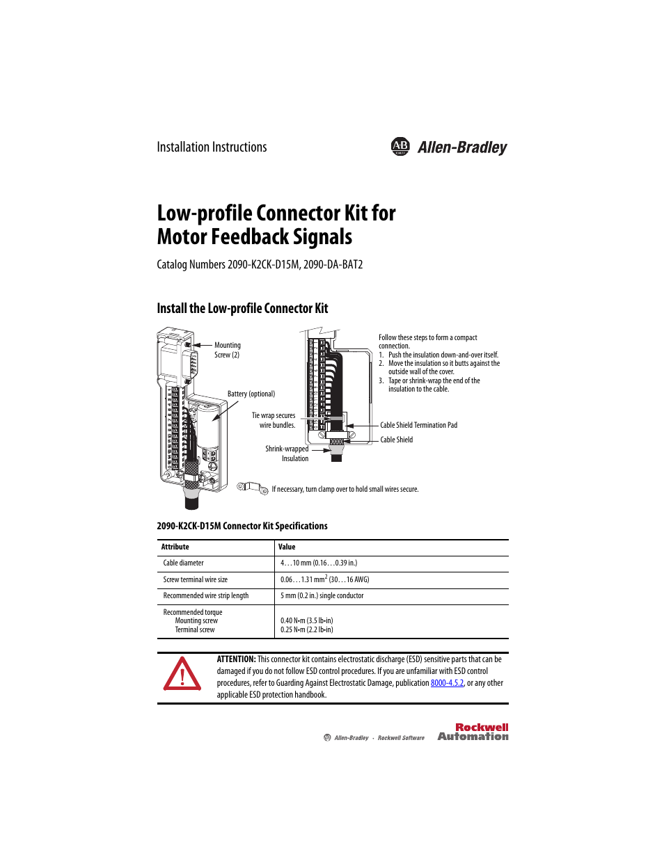 Rockwell Automation 2090-DA-BAT2 Low-profile Connector Kit for Motor Feedback Installation Instructions User Manual | 4 pages