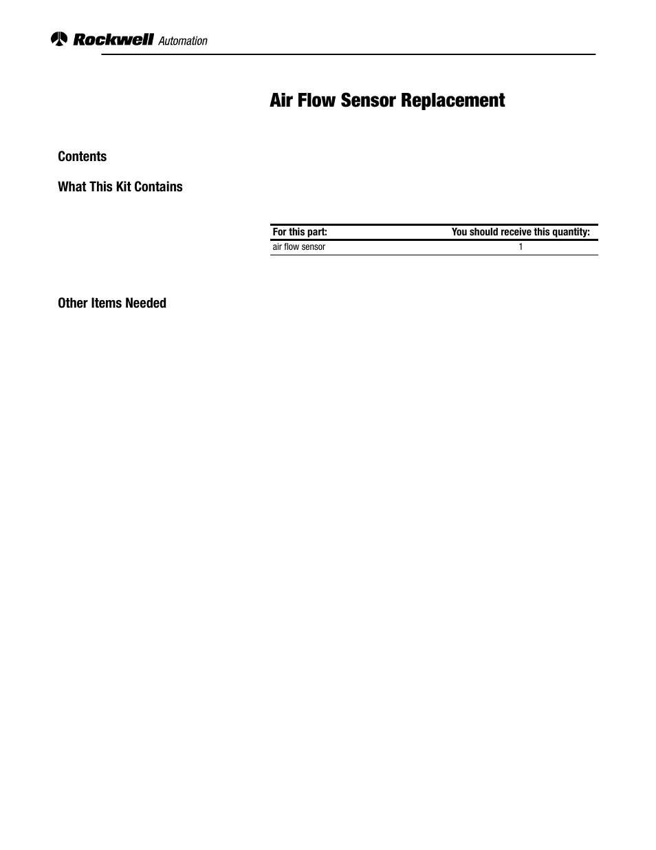 Rockwell Automation 2364,2364E Air Flow Sensor Replacement User Manual | 4 pages