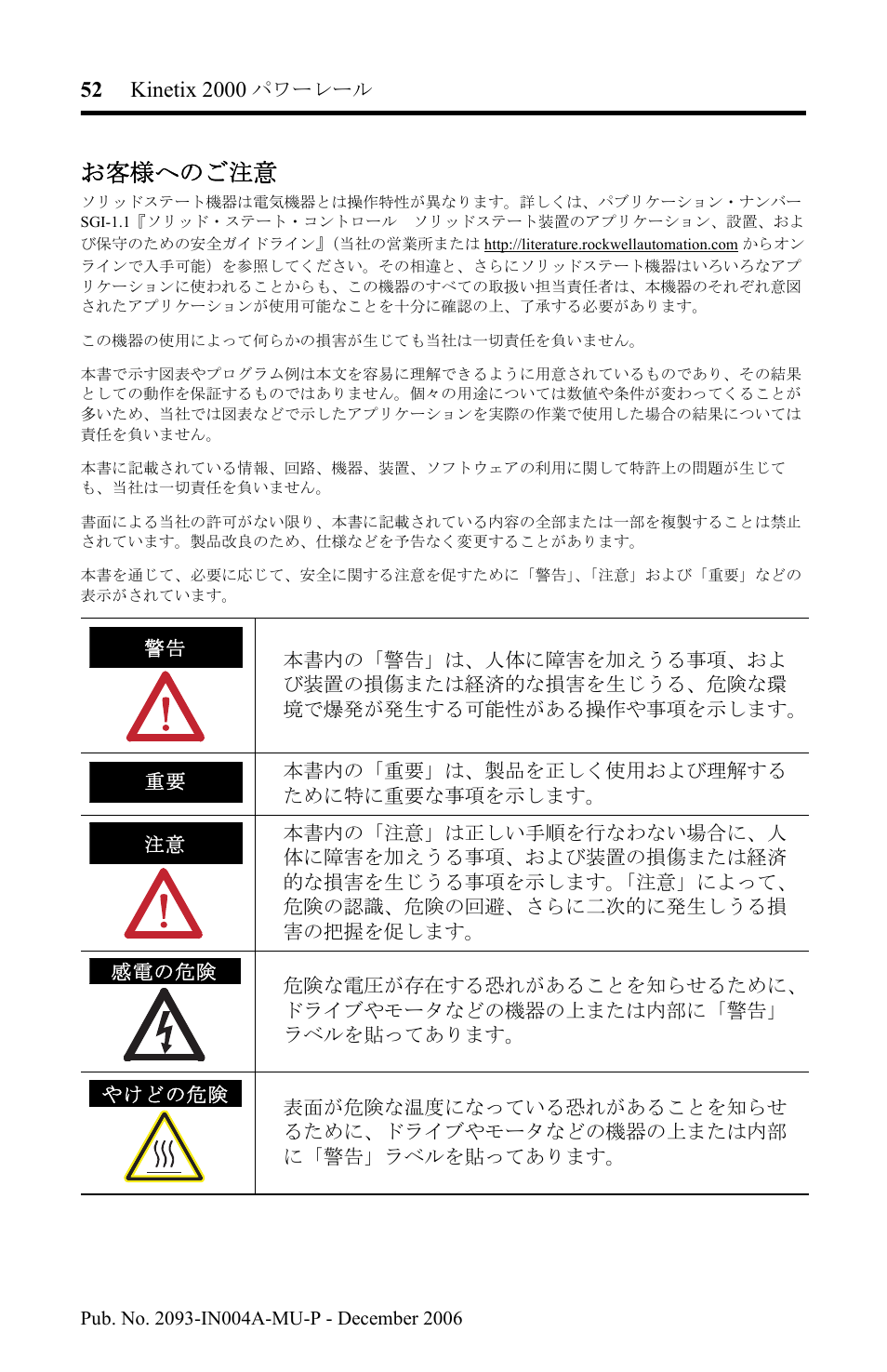 お客様へのご注意 | Rockwell Automation 2093-PRSxx Kinetix 2000 Power Rail Installation Instructions User Manual | Page 52 / 76