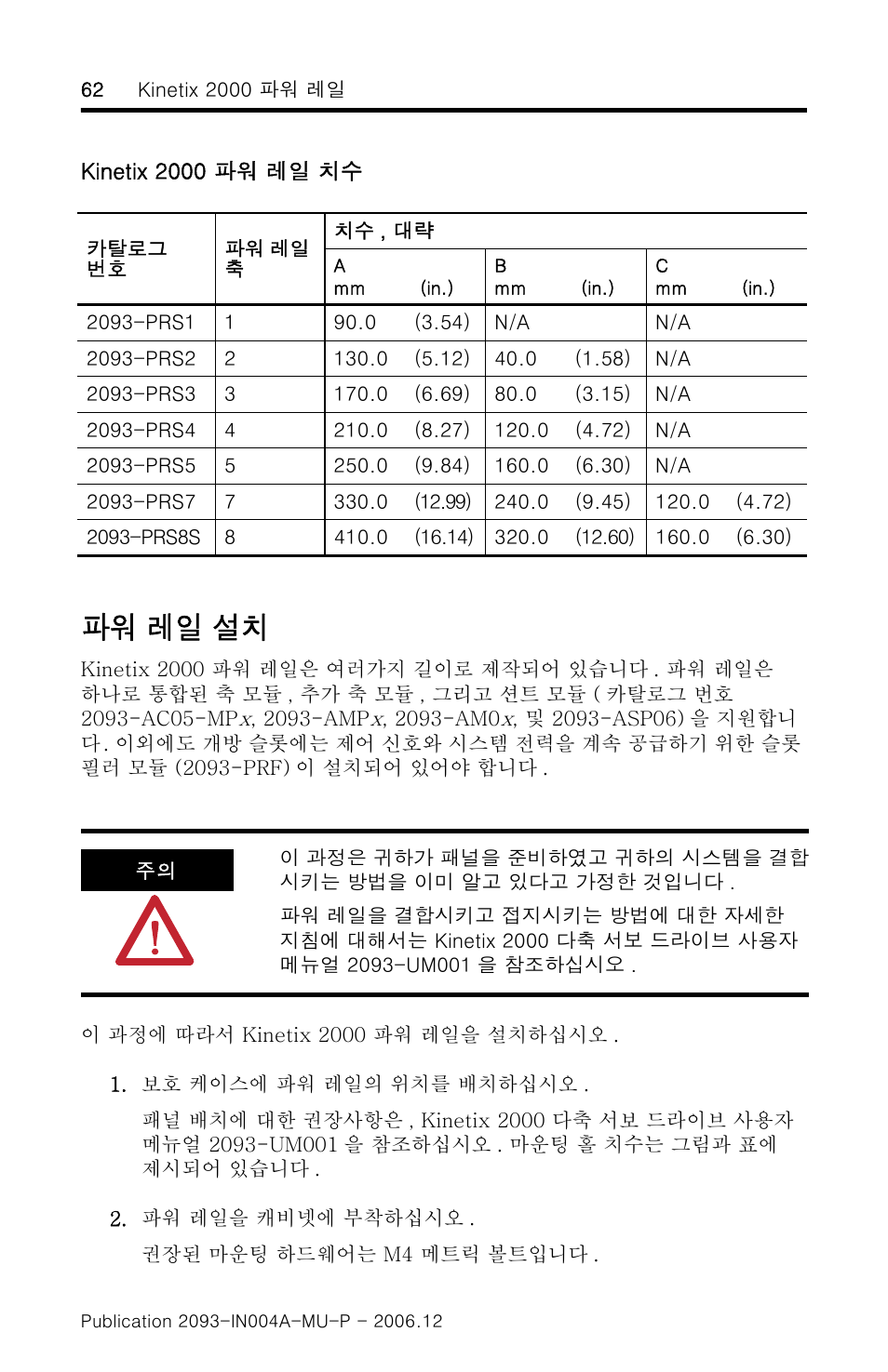 파워 레일 설치 | Rockwell Automation 2093-PRSxx Kinetix 2000 Power Rail Installation Instructions User Manual | Page 62 / 76