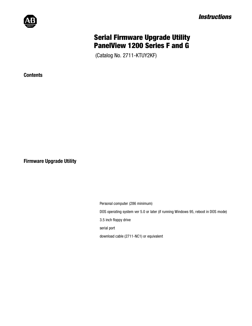 Rockwell Automation 2711-KTUY2KF PV 1200 Serial Firmware Upgrade Utility User Manual | 8 pages
