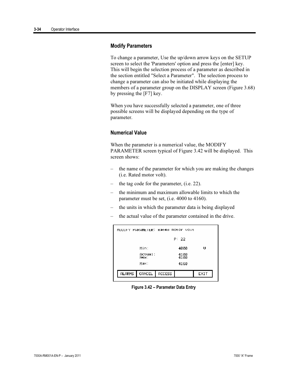 Modify parameters, Numerical value | Rockwell Automation 7000A PowerFlex Medium Voltage AC Drive - Air-Cooled (A Frame) User Manual | Page 108 / 412