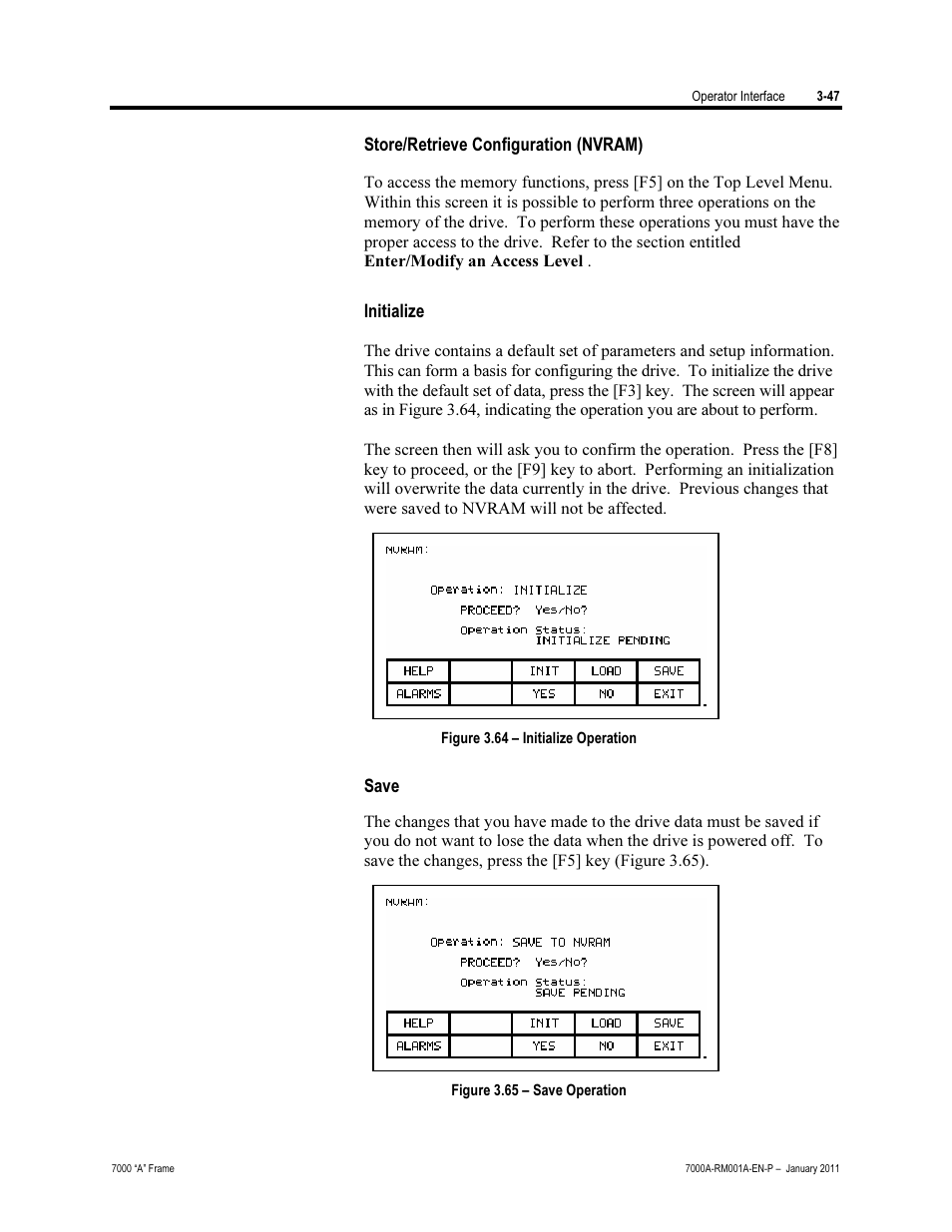 Store/retrieve configurable (nvram), Initialize, Save | Rockwell Automation 7000A PowerFlex Medium Voltage AC Drive - Air-Cooled (A Frame) User Manual | Page 121 / 412