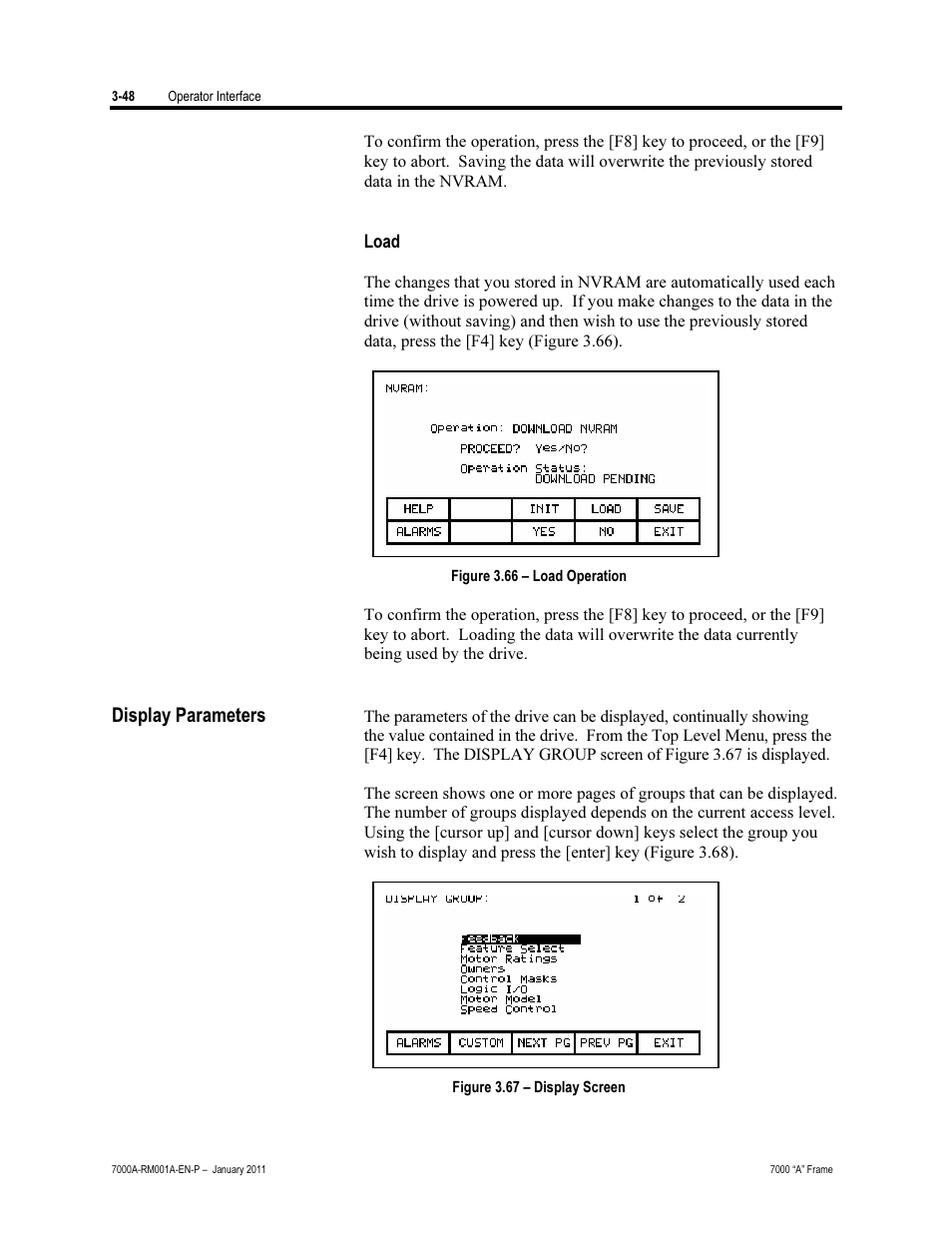 Load, Display parameters | Rockwell Automation 7000A PowerFlex Medium Voltage AC Drive - Air-Cooled (A Frame) User Manual | Page 122 / 412