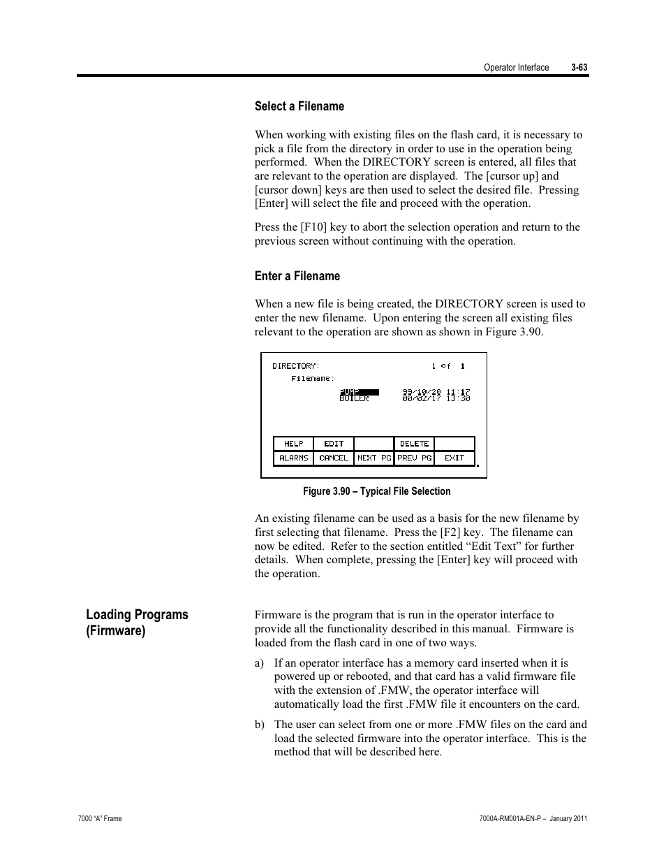 Select a filename, Enter a filename, Loading programs (firmware) | Rockwell Automation 7000A PowerFlex Medium Voltage AC Drive - Air-Cooled (A Frame) User Manual | Page 137 / 412