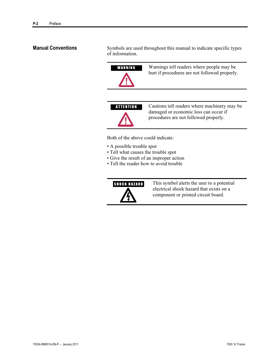 Manual conventions | Rockwell Automation 7000A PowerFlex Medium Voltage AC Drive - Air-Cooled (A Frame) User Manual | Page 14 / 412