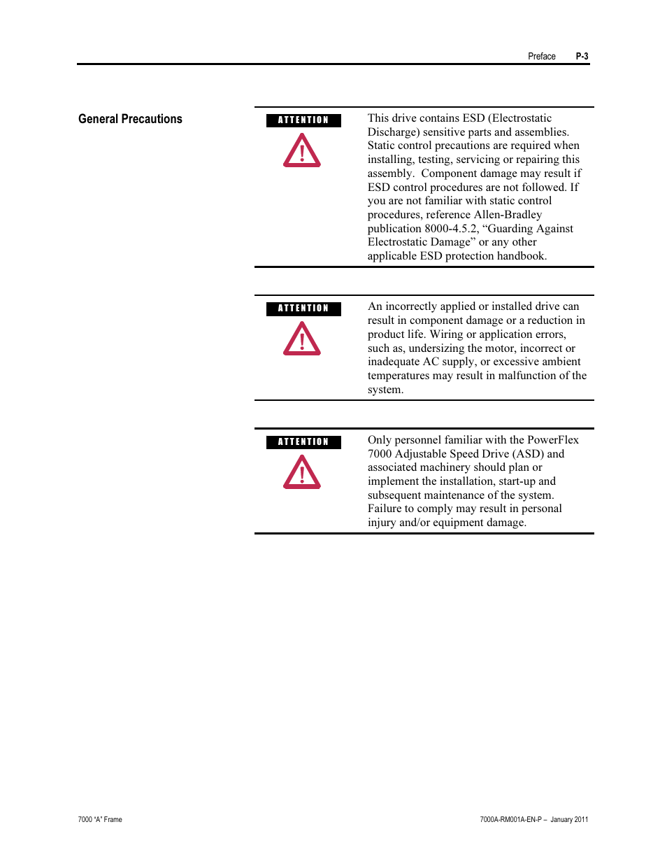 General precautions | Rockwell Automation 7000A PowerFlex Medium Voltage AC Drive - Air-Cooled (A Frame) User Manual | Page 15 / 412