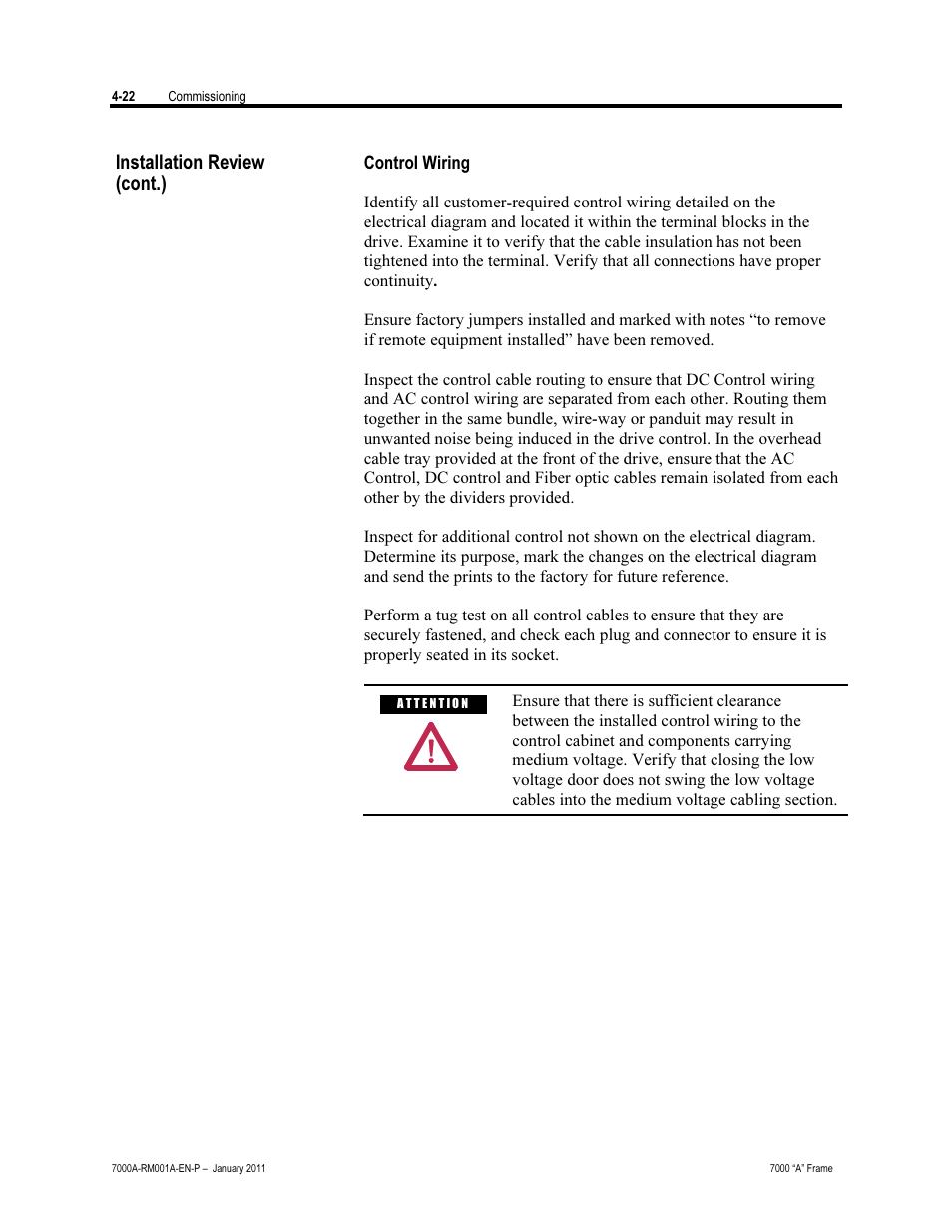 Control wiring, Installation review (cont.) | Rockwell Automation 7000A PowerFlex Medium Voltage AC Drive - Air-Cooled (A Frame) User Manual | Page 176 / 412