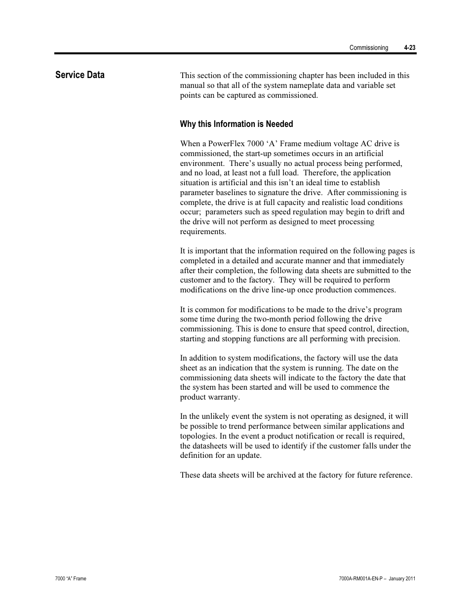 Service data, Why this information is needed | Rockwell Automation 7000A PowerFlex Medium Voltage AC Drive - Air-Cooled (A Frame) User Manual | Page 177 / 412