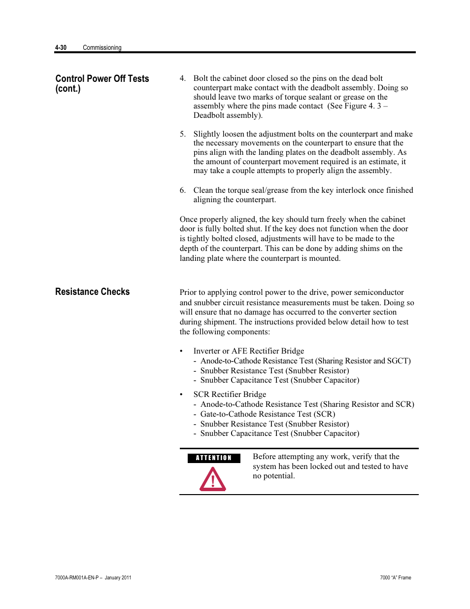 Resistance checks, Control power off tests (cont.) | Rockwell Automation 7000A PowerFlex Medium Voltage AC Drive - Air-Cooled (A Frame) User Manual | Page 184 / 412