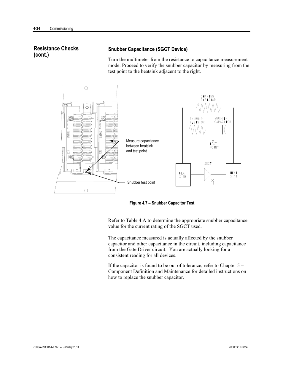 Snubber capacitance (sgct device), Resistance checks (cont.) | Rockwell Automation 7000A PowerFlex Medium Voltage AC Drive - Air-Cooled (A Frame) User Manual | Page 188 / 412