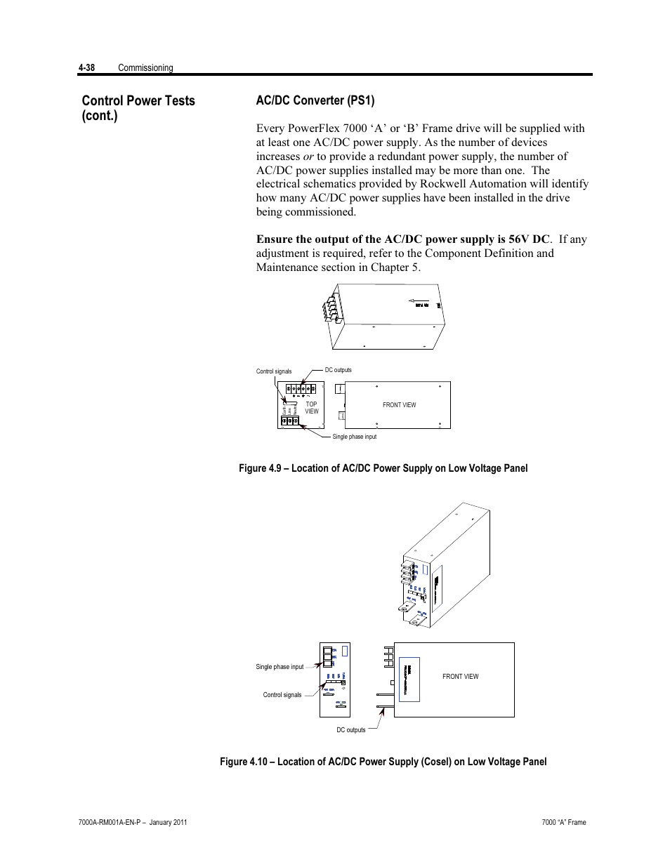 Ac/dc converter (ps1), Control power tests (cont.) | Rockwell Automation 7000A PowerFlex Medium Voltage AC Drive - Air-Cooled (A Frame) User Manual | Page 192 / 412
