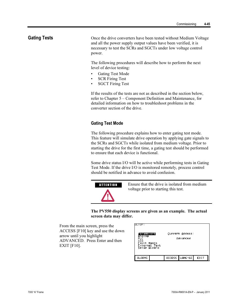 Gating tests, Gating test mode | Rockwell Automation 7000A PowerFlex Medium Voltage AC Drive - Air-Cooled (A Frame) User Manual | Page 199 / 412