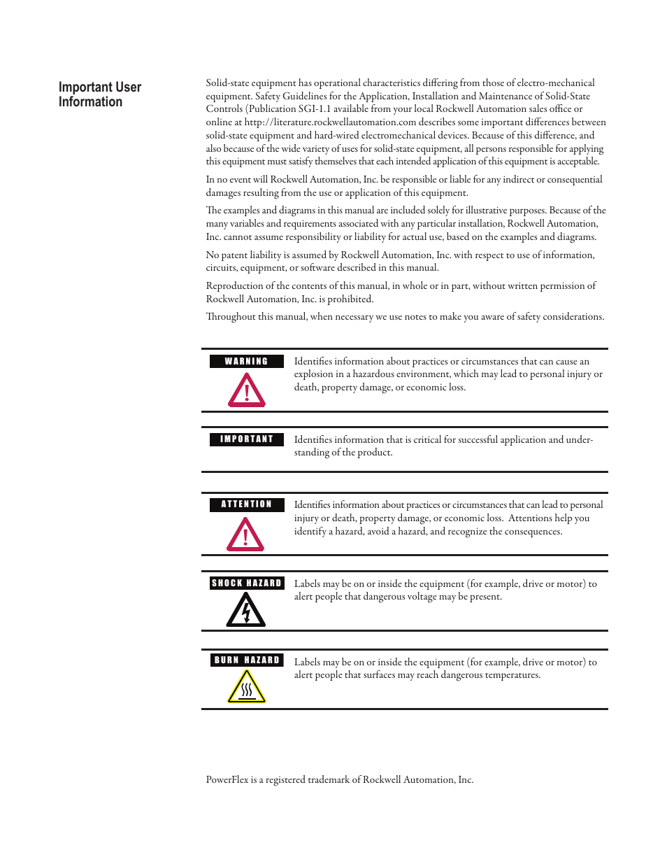 Important user information | Rockwell Automation 7000A PowerFlex Medium Voltage AC Drive - Air-Cooled (A Frame) User Manual | Page 2 / 412