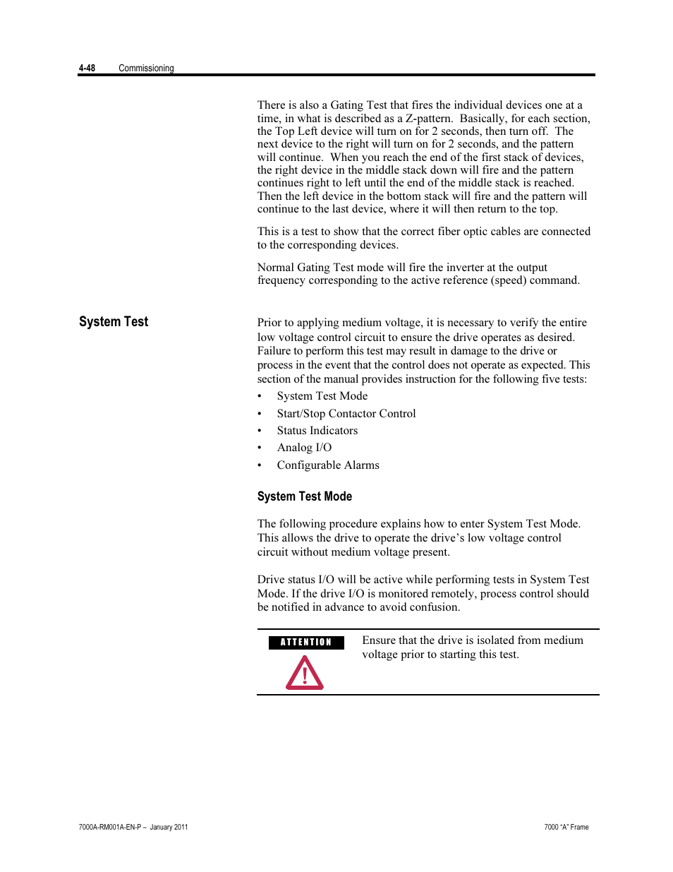 System test, System test mode | Rockwell Automation 7000A PowerFlex Medium Voltage AC Drive - Air-Cooled (A Frame) User Manual | Page 202 / 412