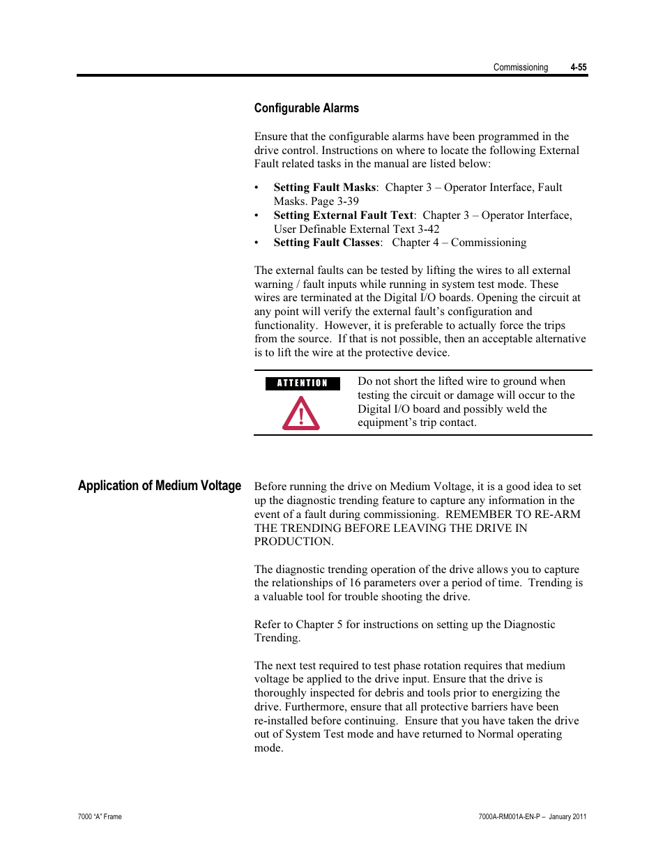 Configurable alarms, Application of medium voltage | Rockwell Automation 7000A PowerFlex Medium Voltage AC Drive - Air-Cooled (A Frame) User Manual | Page 209 / 412