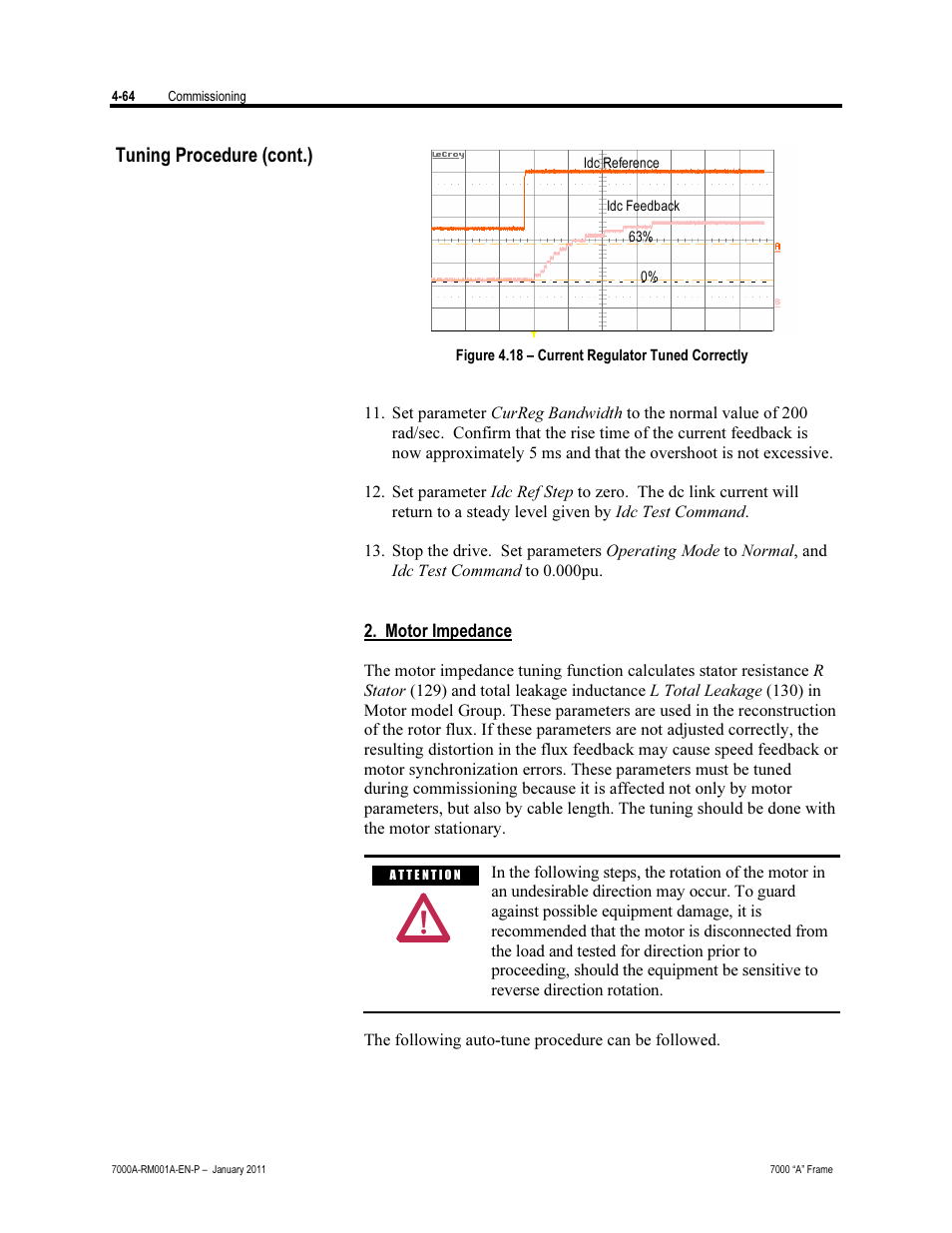 Motor impedance, Tuning procedure (cont.) | Rockwell Automation 7000A PowerFlex Medium Voltage AC Drive - Air-Cooled (A Frame) User Manual | Page 218 / 412