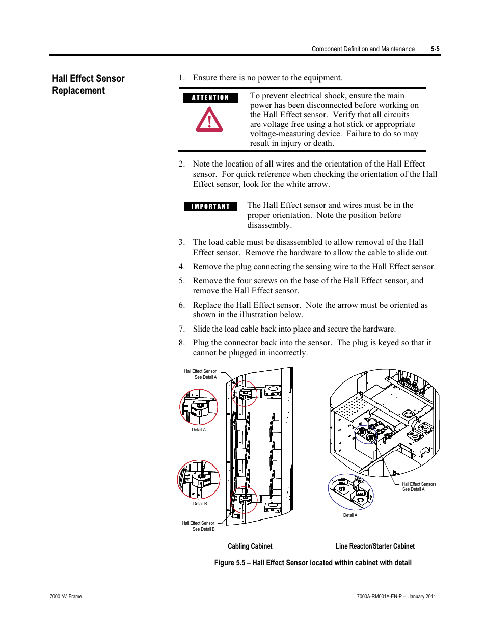 Hall effect sensor replacement | Rockwell Automation 7000A PowerFlex Medium Voltage AC Drive - Air-Cooled (A Frame) User Manual | Page 247 / 412