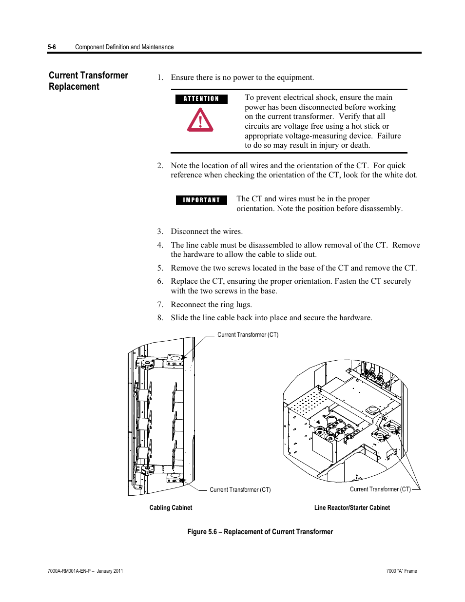 Current transformer replacement | Rockwell Automation 7000A PowerFlex Medium Voltage AC Drive - Air-Cooled (A Frame) User Manual | Page 248 / 412