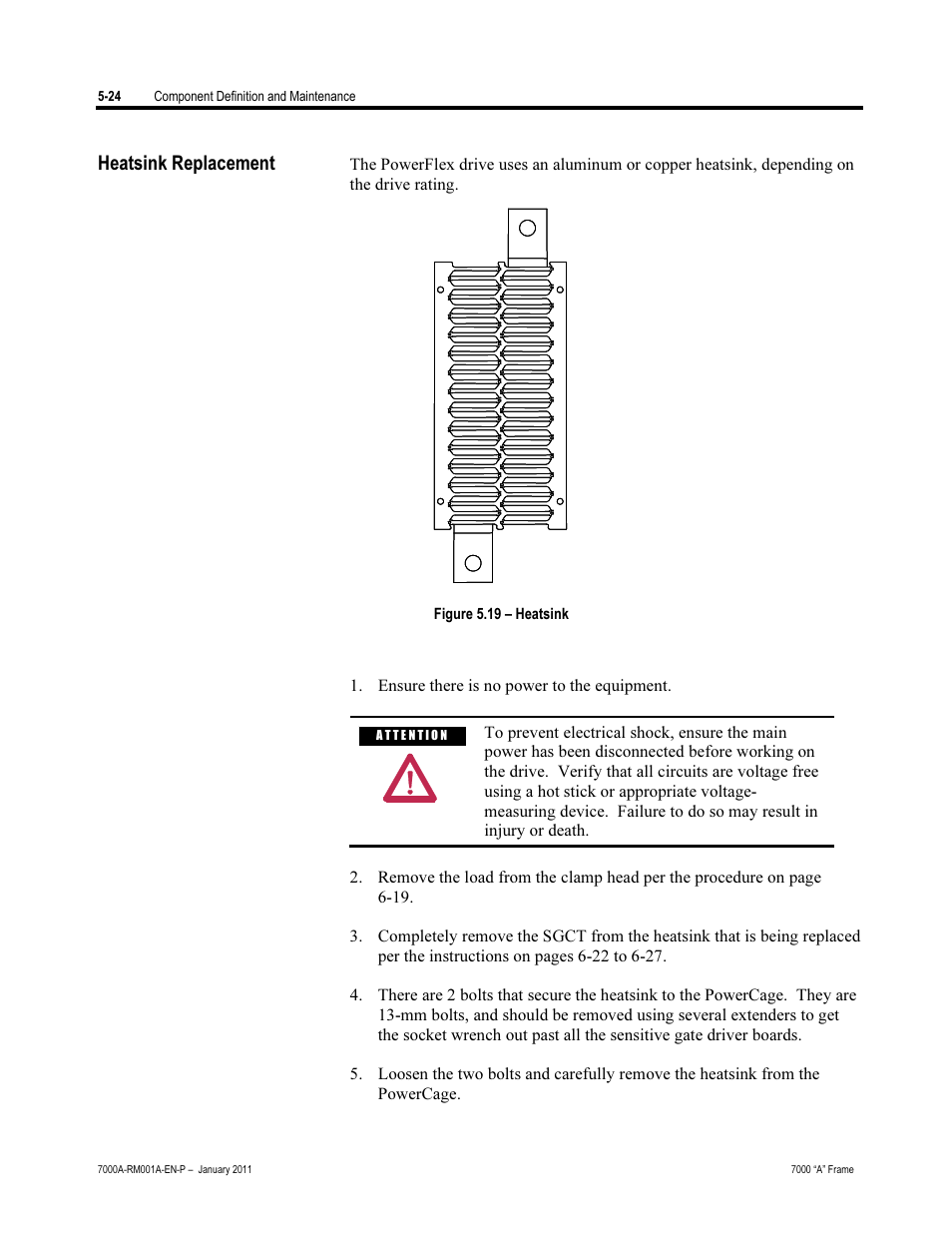 Heatsink replacement | Rockwell Automation 7000A PowerFlex Medium Voltage AC Drive - Air-Cooled (A Frame) User Manual | Page 266 / 412