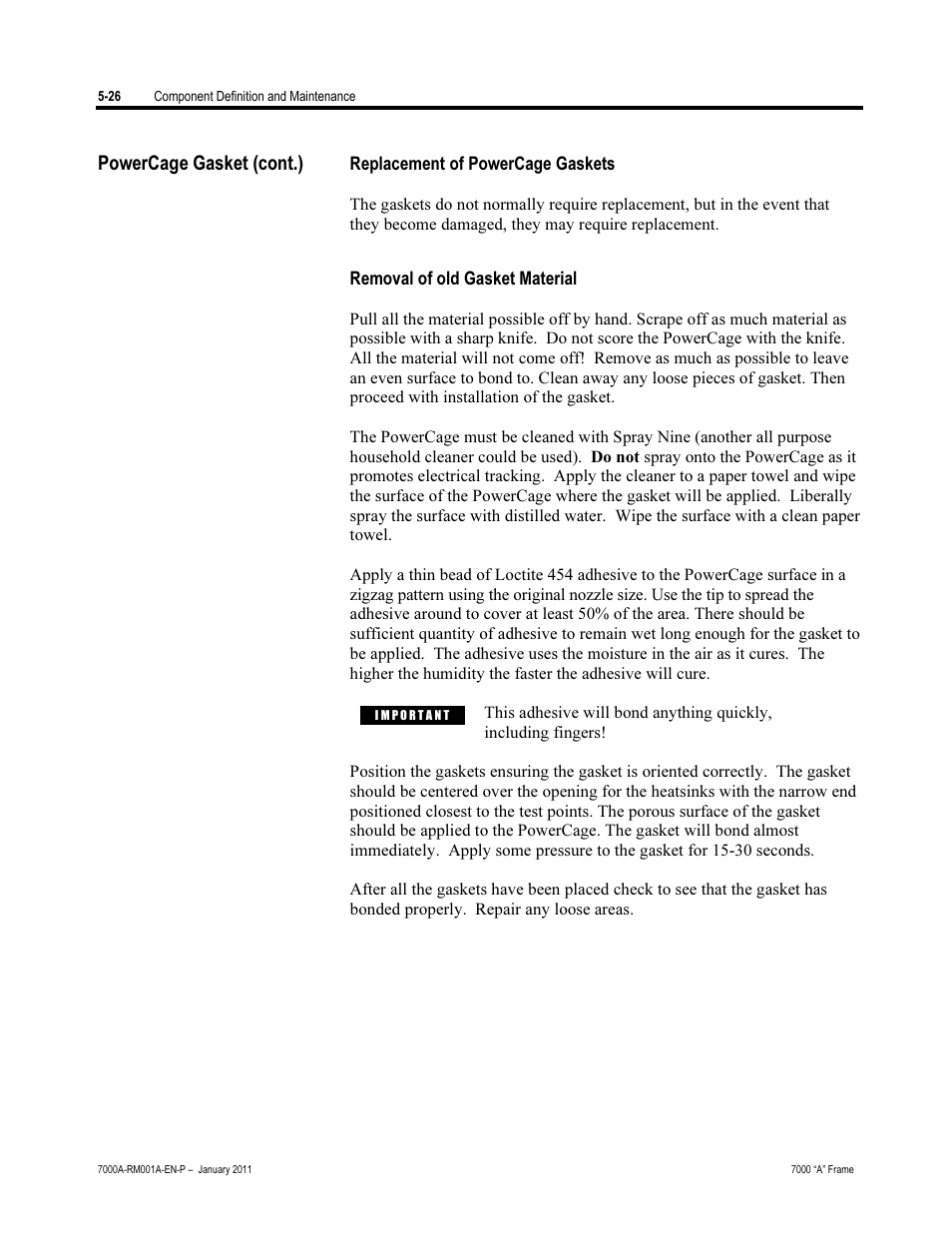 Replacement of powercage gaskets, Removal of old gasket material, Powercage gasket (cont.) | Rockwell Automation 7000A PowerFlex Medium Voltage AC Drive - Air-Cooled (A Frame) User Manual | Page 268 / 412