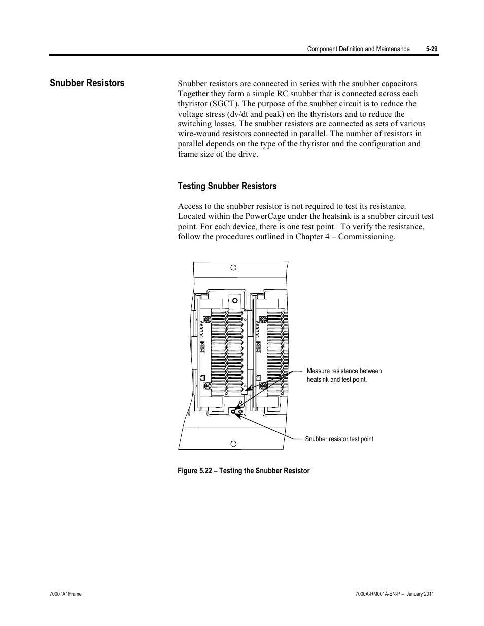 Snubber resistors, Testing snubber resistors | Rockwell Automation 7000A PowerFlex Medium Voltage AC Drive - Air-Cooled (A Frame) User Manual | Page 271 / 412