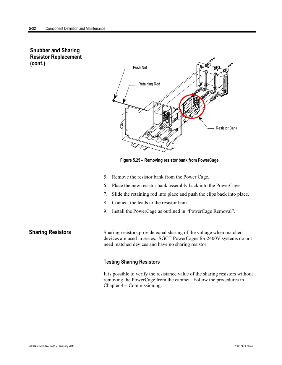 Sharing resistors, Testing sharing resistors, Snubber and sharing resistor replacement (cont.) | Rockwell Automation 7000A PowerFlex Medium Voltage AC Drive - Air-Cooled (A Frame) User Manual | Page 274 / 412