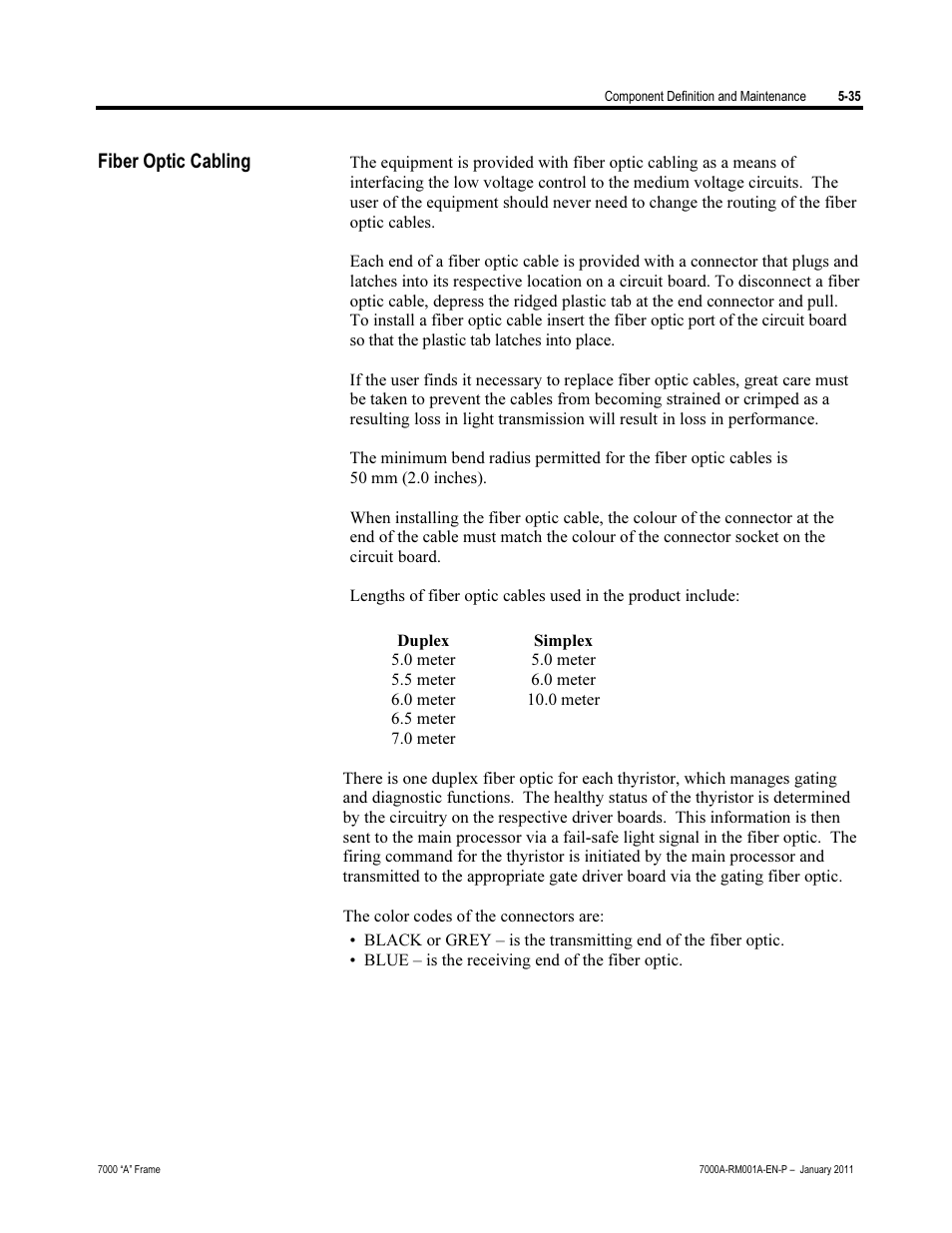 Fiber optic cabling | Rockwell Automation 7000A PowerFlex Medium Voltage AC Drive - Air-Cooled (A Frame) User Manual | Page 277 / 412