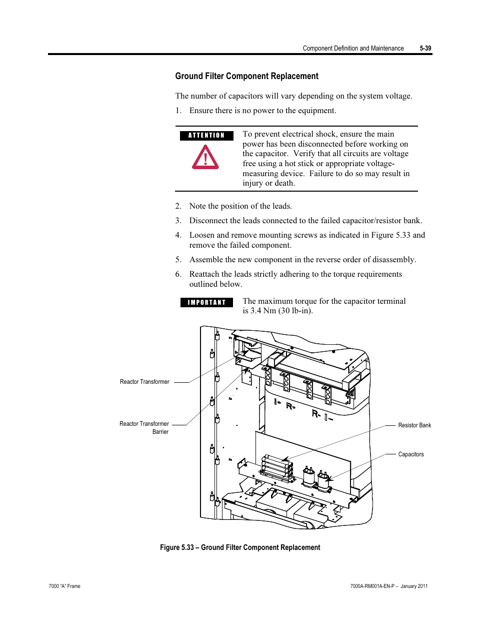 Ground filter component replacement | Rockwell Automation 7000A PowerFlex Medium Voltage AC Drive - Air-Cooled (A Frame) User Manual | Page 281 / 412