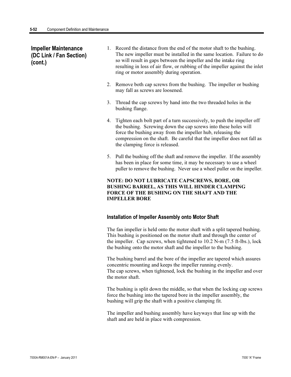 Installation of impeller assembly onto motor shaft | Rockwell Automation 7000A PowerFlex Medium Voltage AC Drive - Air-Cooled (A Frame) User Manual | Page 294 / 412