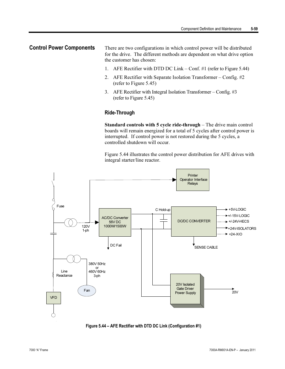 Control power components, Ride-through | Rockwell Automation 7000A PowerFlex Medium Voltage AC Drive - Air-Cooled (A Frame) User Manual | Page 301 / 412