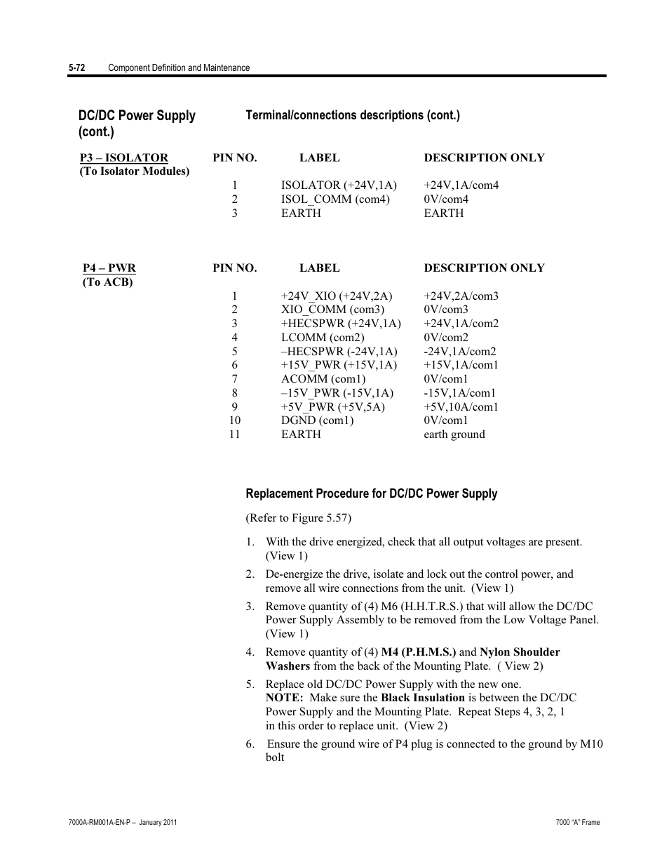 Replacement procedure for dc/dc power supply | Rockwell Automation 7000A PowerFlex Medium Voltage AC Drive - Air-Cooled (A Frame) User Manual | Page 314 / 412