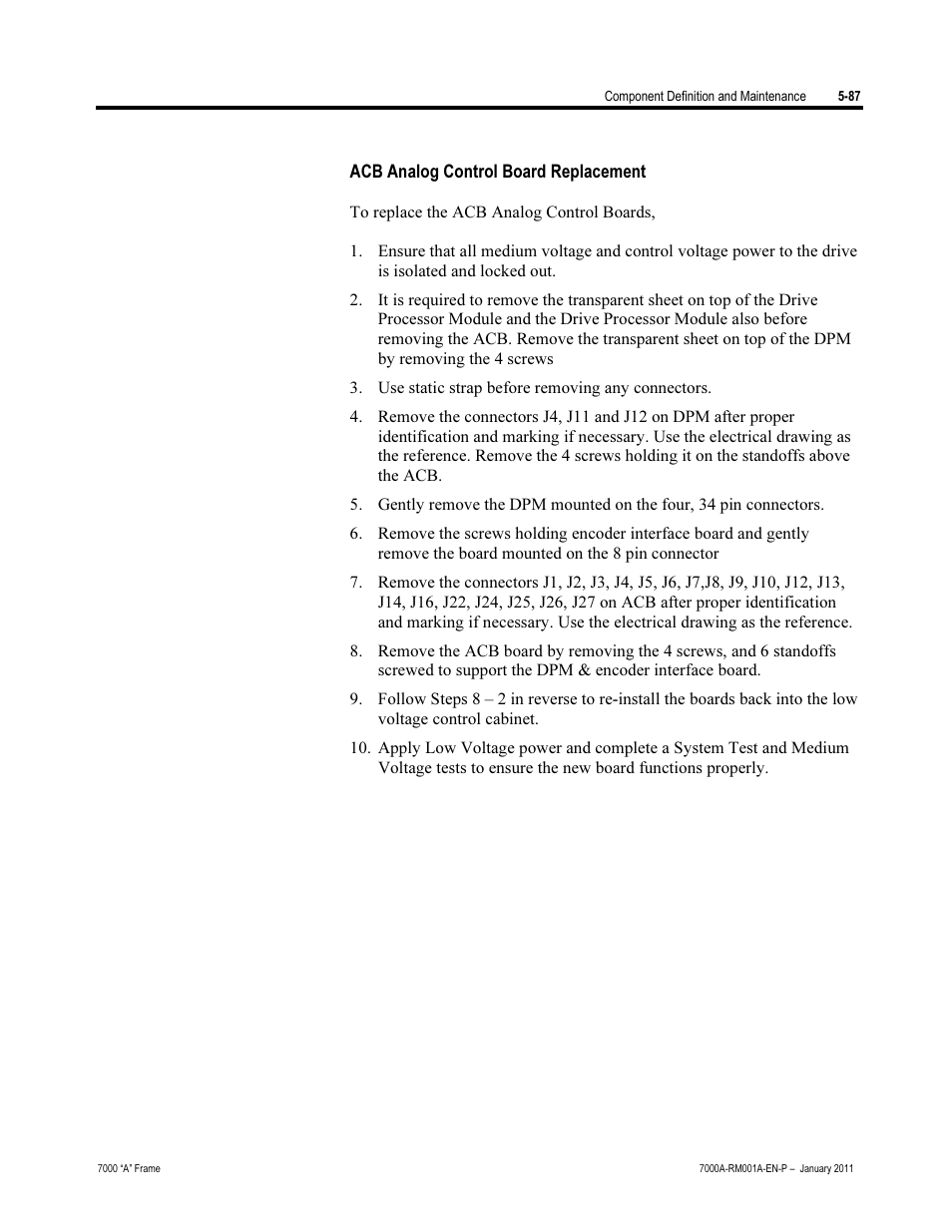 Acb analog control board replacement | Rockwell Automation 7000A PowerFlex Medium Voltage AC Drive - Air-Cooled (A Frame) User Manual | Page 329 / 412