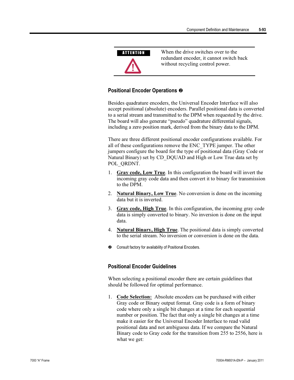 Positional encoder operations, Positional encoder guidelines | Rockwell Automation 7000A PowerFlex Medium Voltage AC Drive - Air-Cooled (A Frame) User Manual | Page 335 / 412
