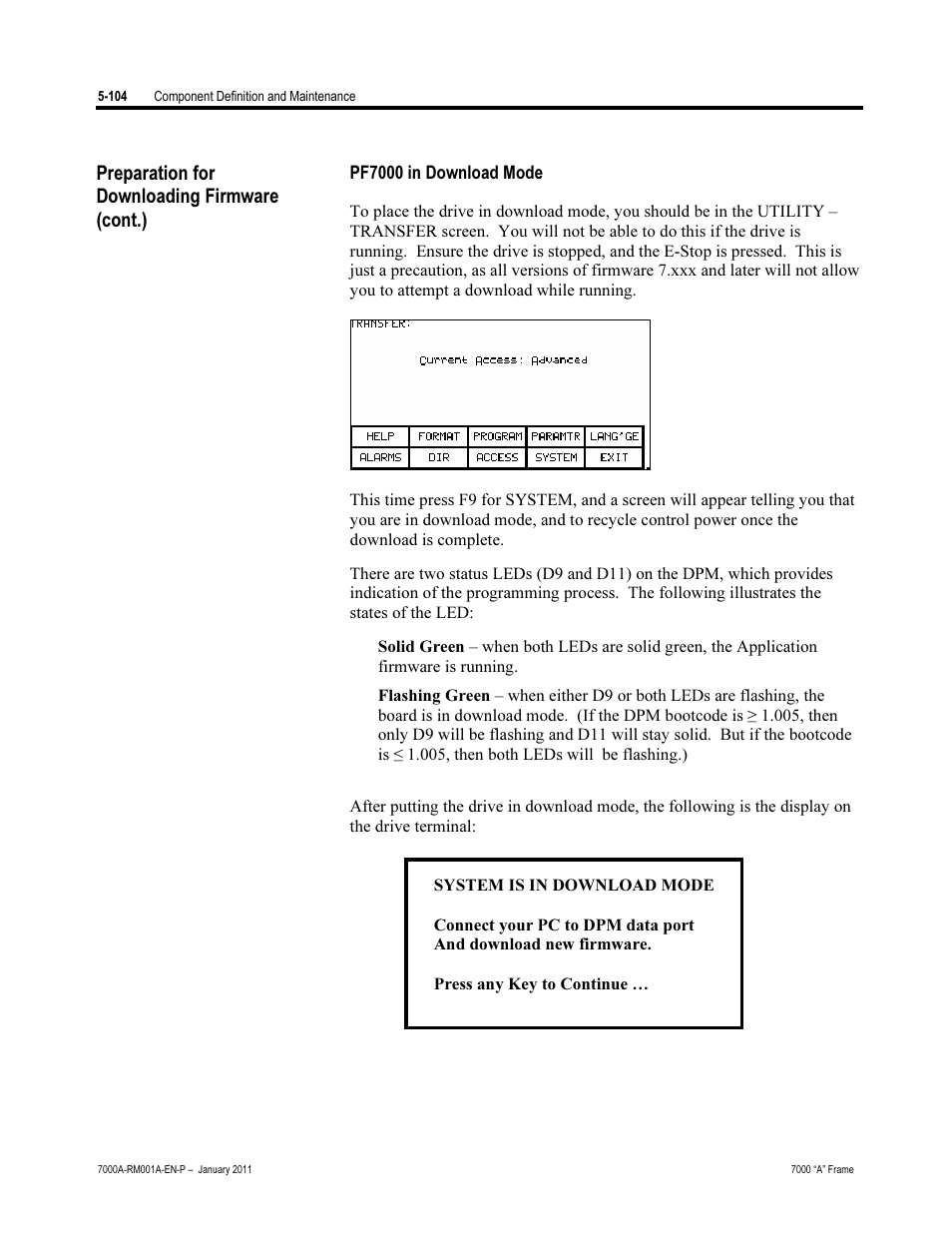 Pf7000 in download mode, Preparation for downloading firmware (cont.) | Rockwell Automation 7000A PowerFlex Medium Voltage AC Drive - Air-Cooled (A Frame) User Manual | Page 346 / 412