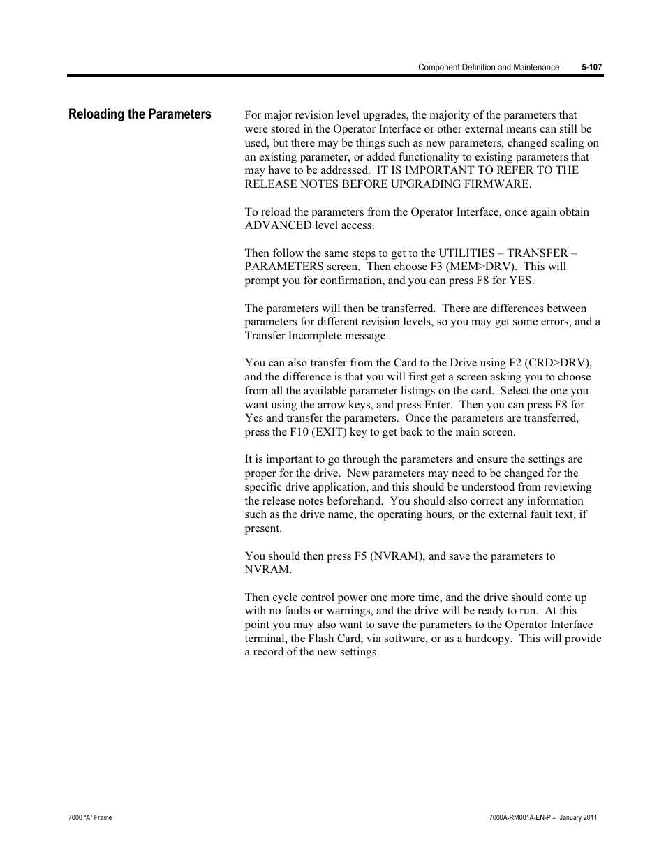 Reloading the parameters | Rockwell Automation 7000A PowerFlex Medium Voltage AC Drive - Air-Cooled (A Frame) User Manual | Page 349 / 412