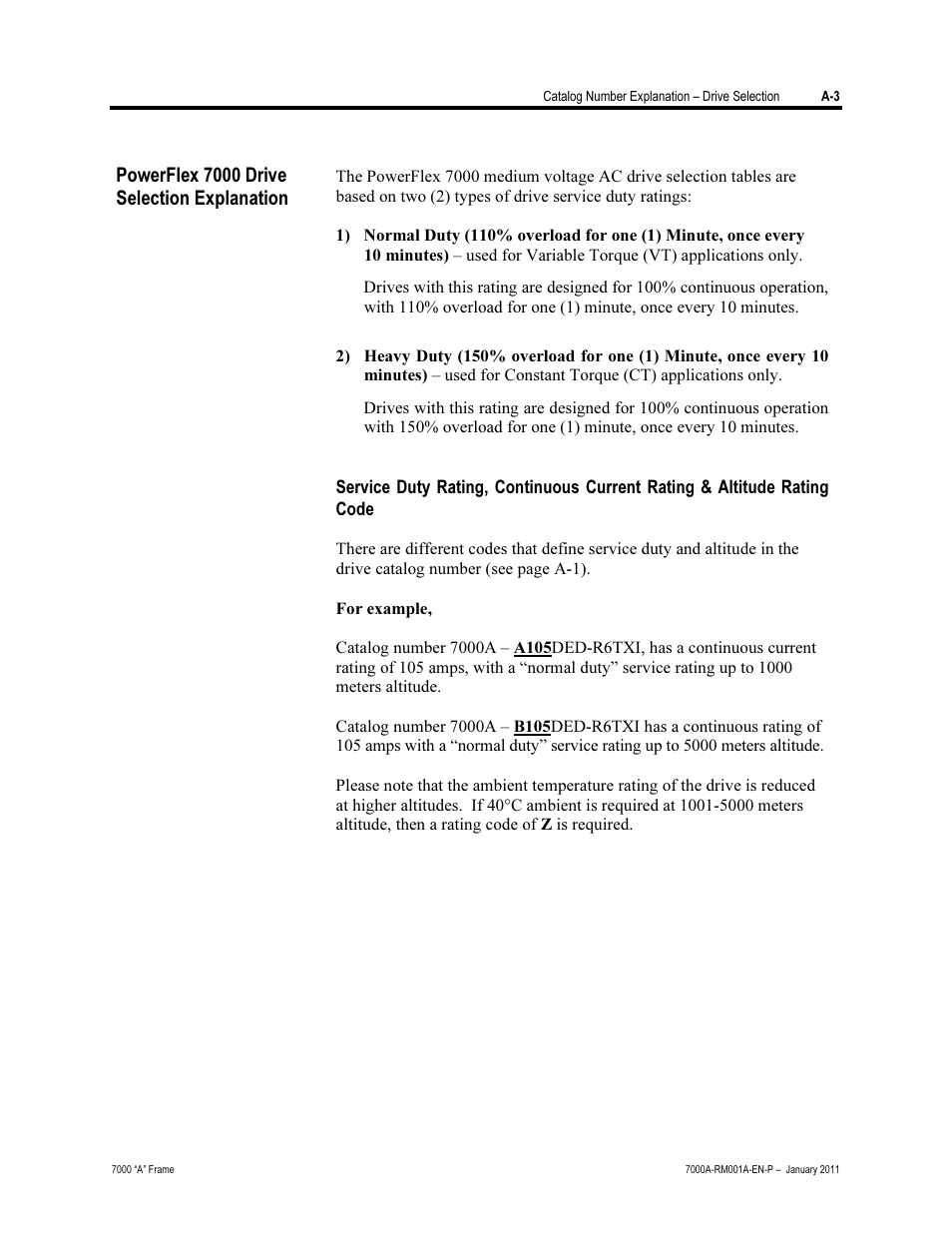 Drive selection explanation, Powerflex 7000 drive selection explanation | Rockwell Automation 7000A PowerFlex Medium Voltage AC Drive - Air-Cooled (A Frame) User Manual | Page 379 / 412