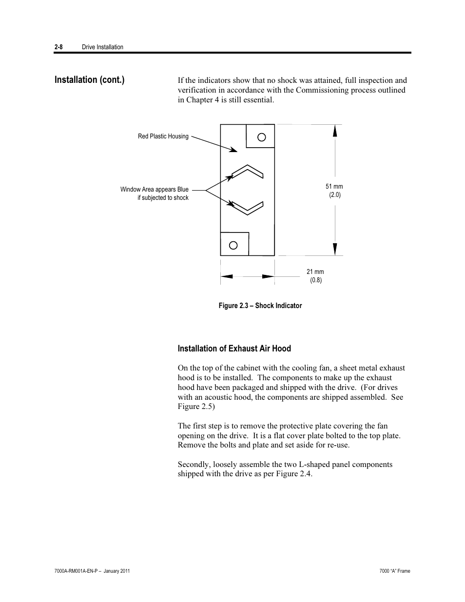 Installation of exhaust air hood, Installation (cont.) | Rockwell Automation 7000A PowerFlex Medium Voltage AC Drive - Air-Cooled (A Frame) User Manual | Page 38 / 412