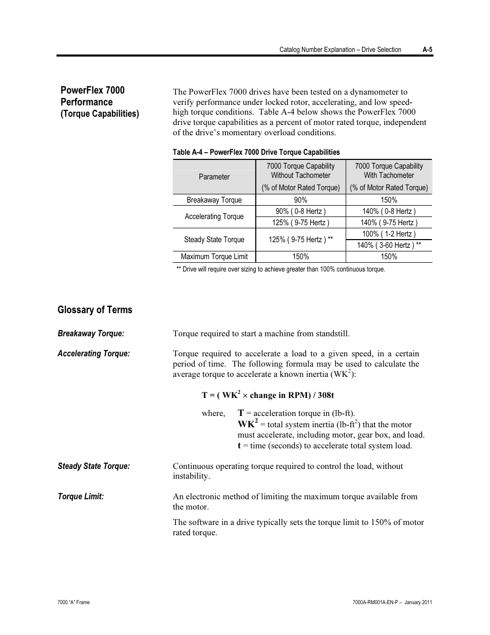 Torque capabilities, Glossary of terms, Powerflex 7000 performance | Rockwell Automation 7000A PowerFlex Medium Voltage AC Drive - Air-Cooled (A Frame) User Manual | Page 381 / 412