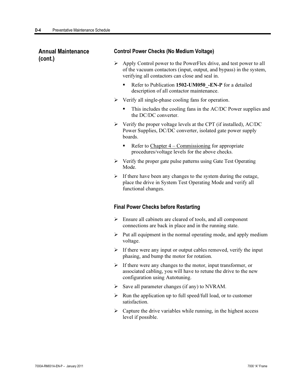 Annual maintenance (cont.) | Rockwell Automation 7000A PowerFlex Medium Voltage AC Drive - Air-Cooled (A Frame) User Manual | Page 394 / 412
