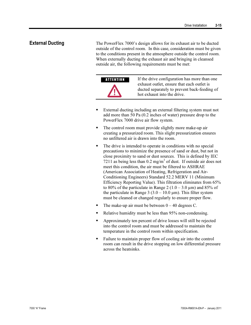 External ducting | Rockwell Automation 7000A PowerFlex Medium Voltage AC Drive - Air-Cooled (A Frame) User Manual | Page 45 / 412