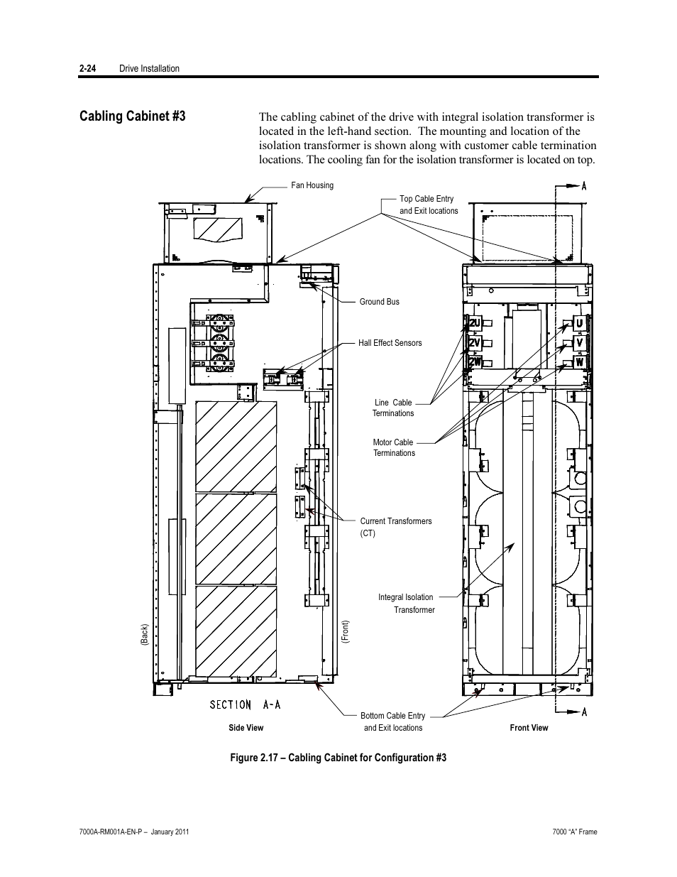 Cabling cabinet #3 | Rockwell Automation 7000A PowerFlex Medium Voltage AC Drive - Air-Cooled (A Frame) User Manual | Page 54 / 412