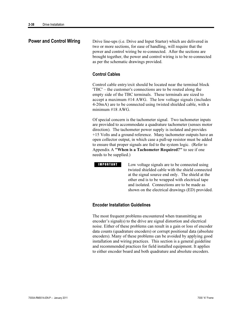 Power and control wiring, Control cables, Encoder installation guidelines | Rockwell Automation 7000A PowerFlex Medium Voltage AC Drive - Air-Cooled (A Frame) User Manual | Page 68 / 412