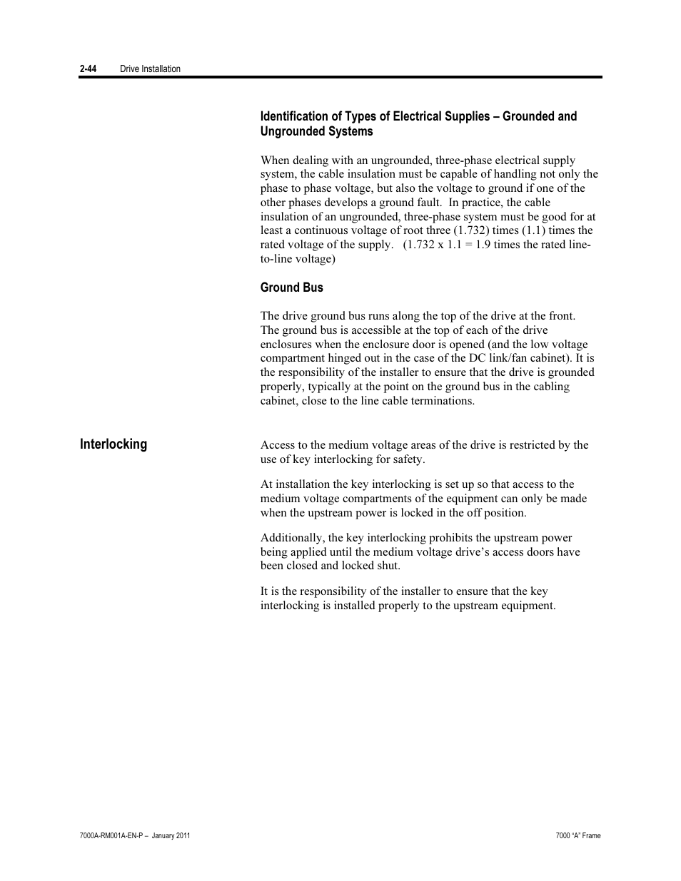 Identification of types of electrical supplies, Ground bus, Interlocking | Rockwell Automation 7000A PowerFlex Medium Voltage AC Drive - Air-Cooled (A Frame) User Manual | Page 74 / 412