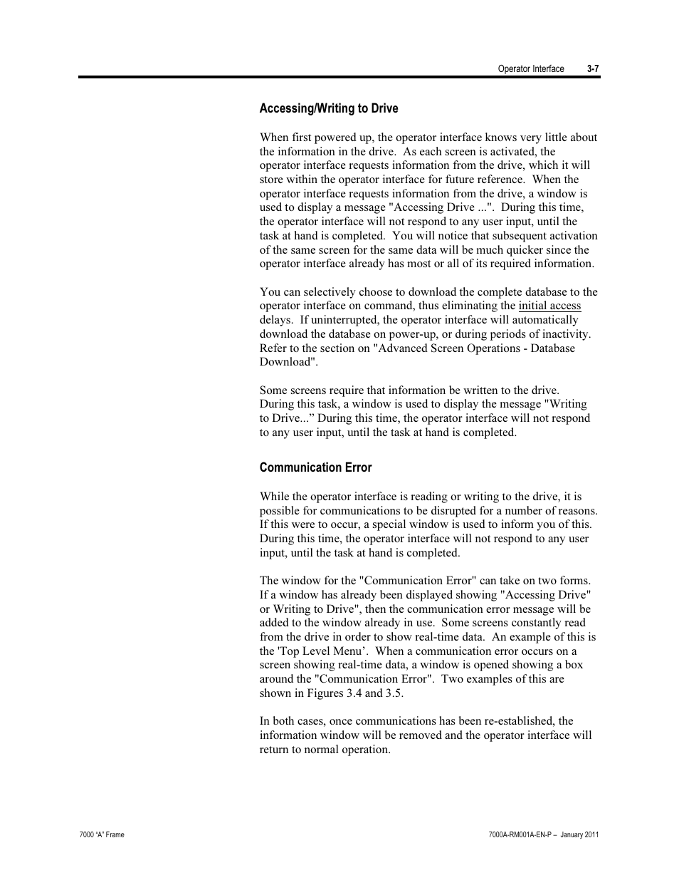 Accessing/writing to drive, Communication error | Rockwell Automation 7000A PowerFlex Medium Voltage AC Drive - Air-Cooled (A Frame) User Manual | Page 81 / 412