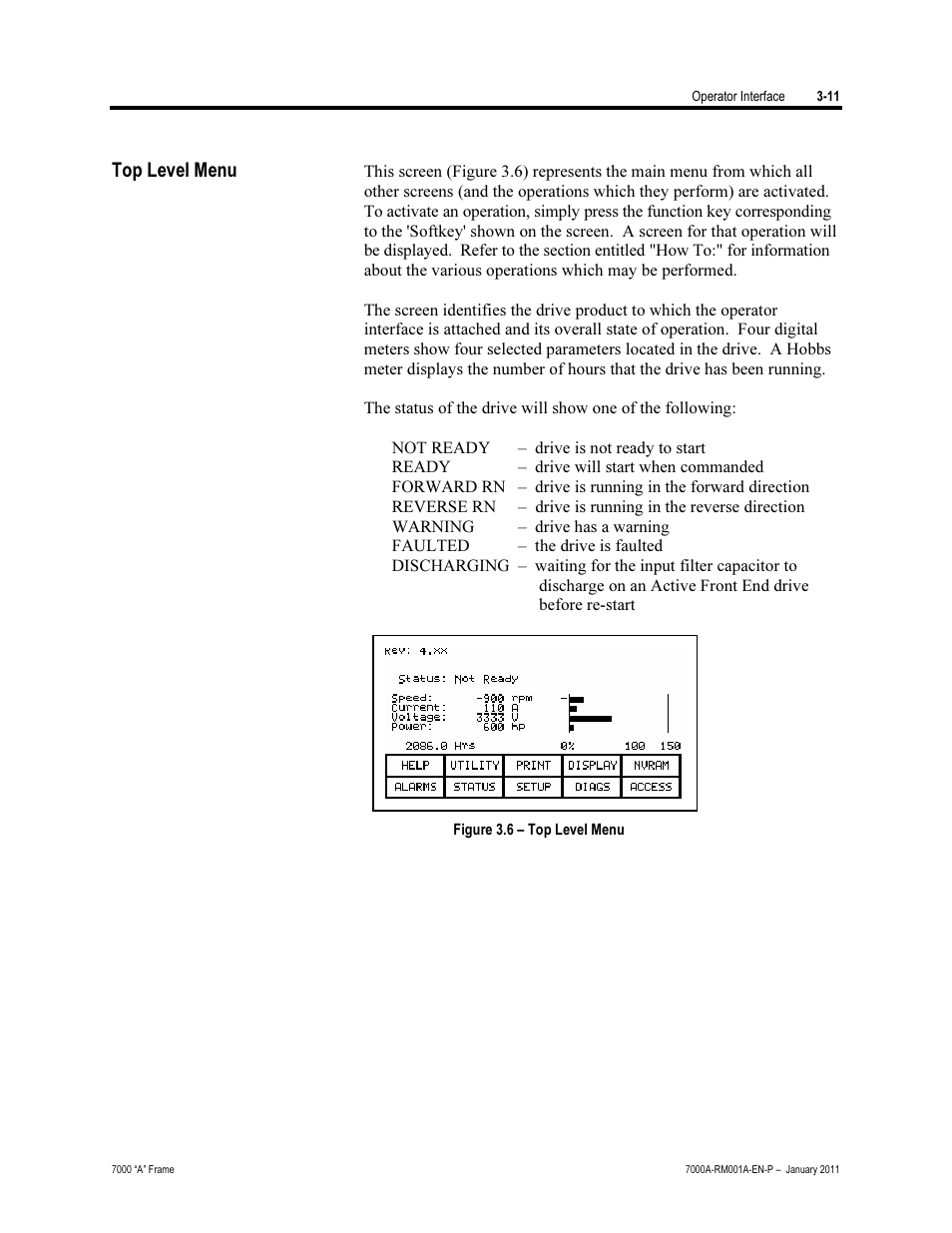 Top level menu | Rockwell Automation 7000A PowerFlex Medium Voltage AC Drive - Air-Cooled (A Frame) User Manual | Page 85 / 412